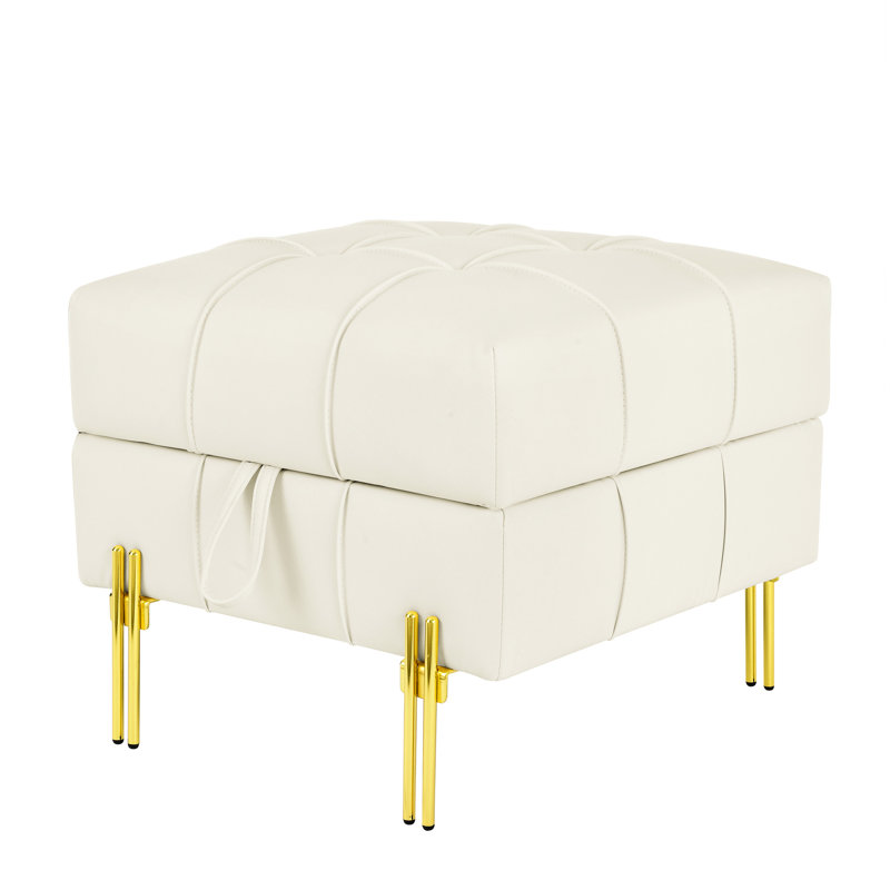Beige Leather Storage - 22 Inches, Pet-, Golden Stainless Steel Legs, Modern Entryway Bench 21.49 In. Deep Scratch In Pet- With Graceful Legs