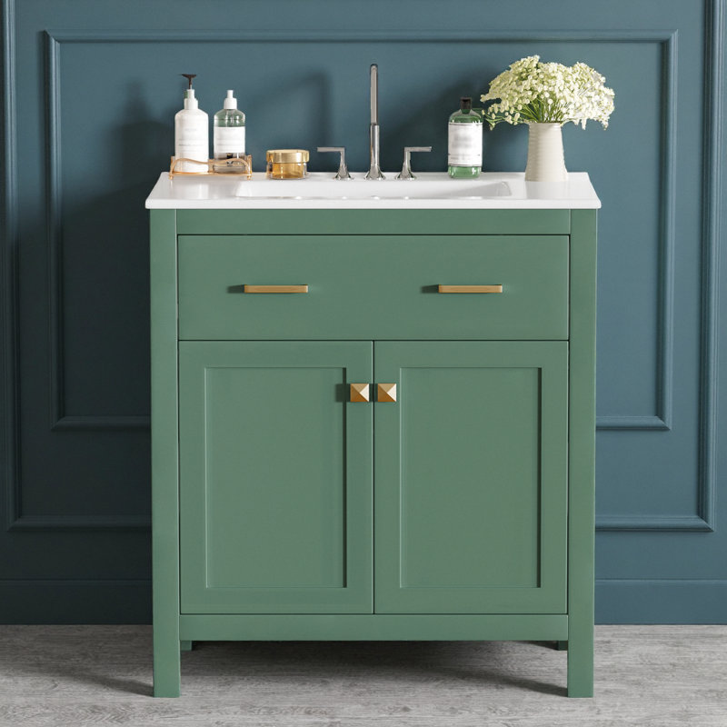 Meuble-lavabo moderne 30 po avec lavabo en céramique et portes à fermeture douce, Green