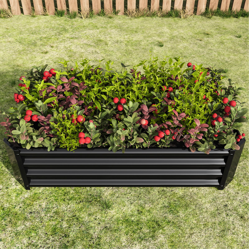 Black Rectangle Metal Raised Planter For Flowers, Material, - Rust Vegetables And Herbs, Black, & Long Term Use, Black
