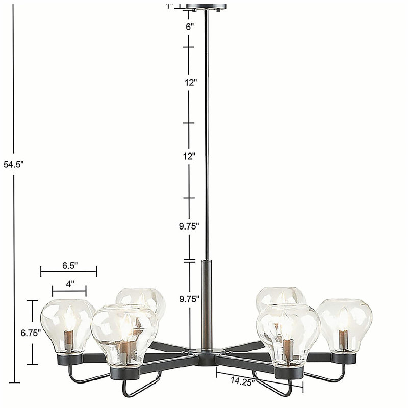 Suspension 6 lumières avec abat-jour en verre en forme de bol