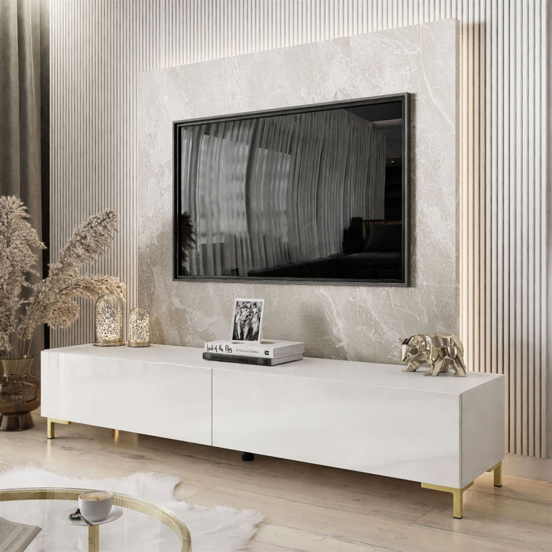 Collina Unfinished TV Stand for TVs up to 75", White/Gold