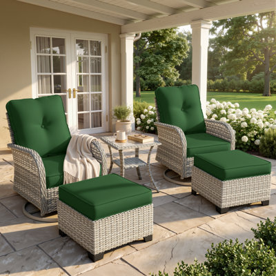 5-Piece Outdoor Swivel Glider Chair Set With Cushions, Ottomans And Side Table