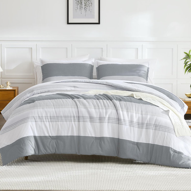 Andency Comforter Set, Lightweight Colorblock Stripes Bedding Comforter Set, Fluffy Down Alternative Bed Set, Mineral Blue, California King