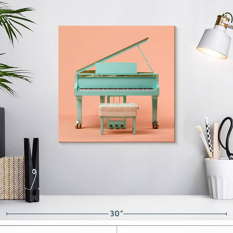 Abarca Teal Grand Piano, 16" H x 16" W