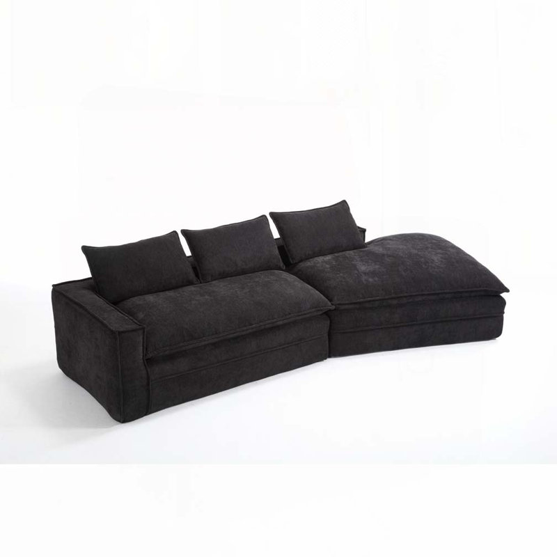Canapé modulaire modulaire, canapé nuage rembourré avec sièges profonds, méridienne orientée vers la droite, Noir