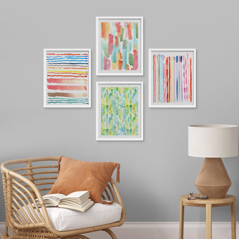 «Rainbow Pastel Paint Stroke Collage», ensemble de 4 reproductions de cadres photo simples, Blanc, H 16 po x l 12 po