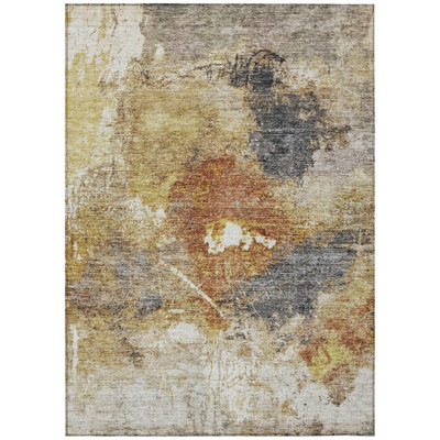 3' X 5' Taupe Black And Copper Abstract Washable Indoor Outdoor Area Rug