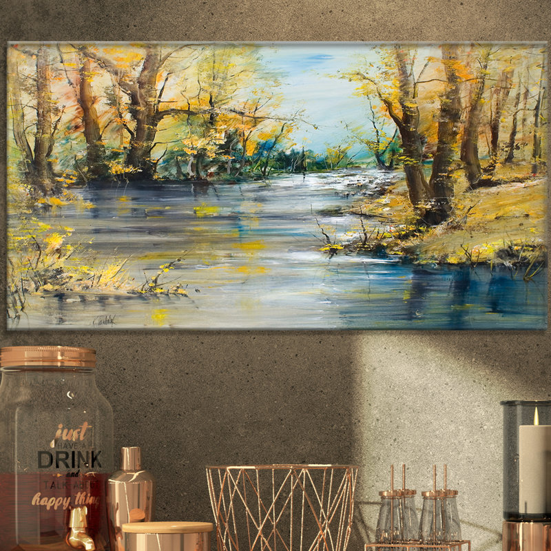 « automne forest river », reproduction sur toile tendue, H 16 po x l 32 po x P 1 po
