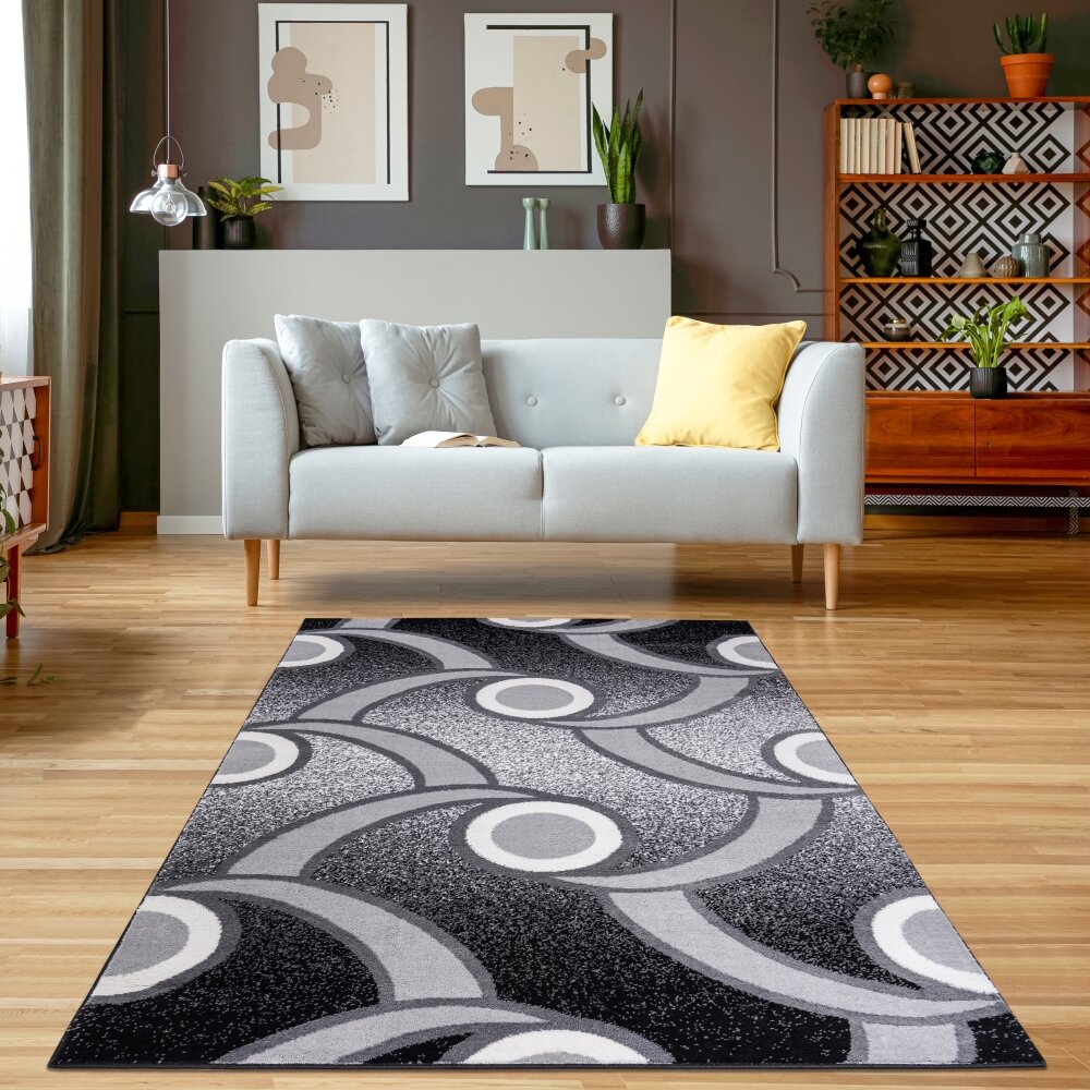 Store Rectangular Area Rug for Living Room, Abstract Black/Grey 2x7 Modern Rugs, Easy to Clean, Pet Friendly Indoor Carpet for Living Room3987 Orren E