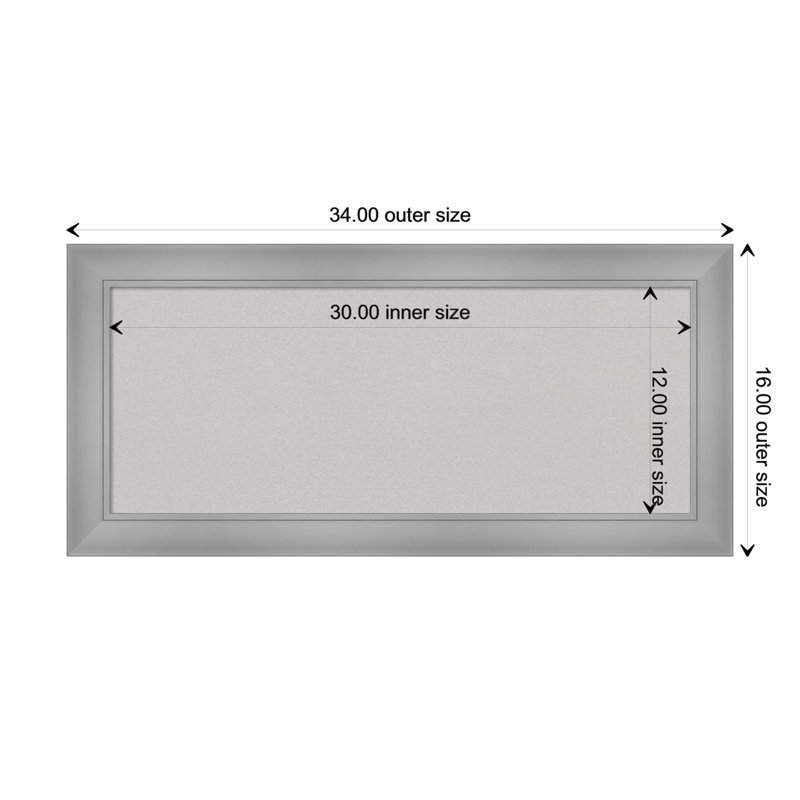 Wall Cork Small Bulletin Board, Polished Nickel, 16" x 34"