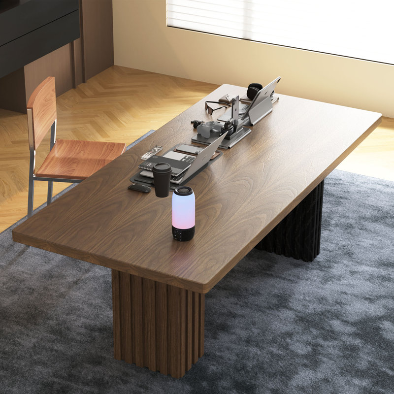 Bureau d'écriture moderne, grand bureau de 66,9 po avec base cannelée à deux tons, bureau à domicile