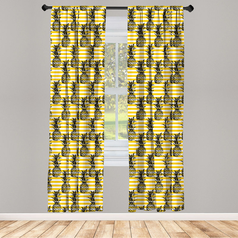 Yellow and Black Pineapple Striped Rod Pocket Curtain Panels