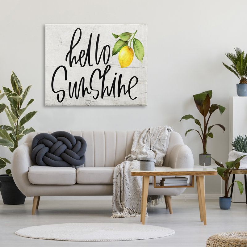 «Hello Sunshine Expression Soft Country Lemon Branch», art textuel, Toile tendue, H 36 po x l 48 po