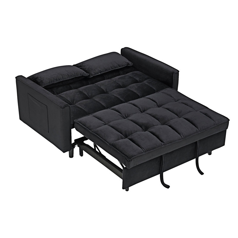 Canapé-lit rembourré avec coussin et poches, Velours noir