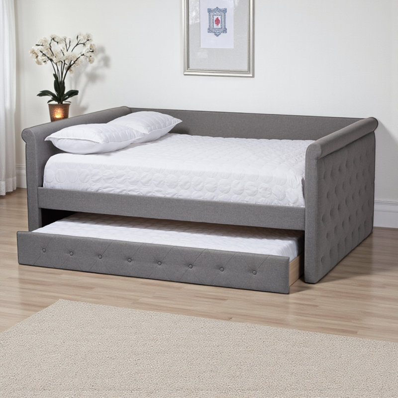 Jaila Full/Double Upholstered Daybed with Trundle in Gray, 37.48" H X 86.22" W X 57.09" L, Full/Double, Gray