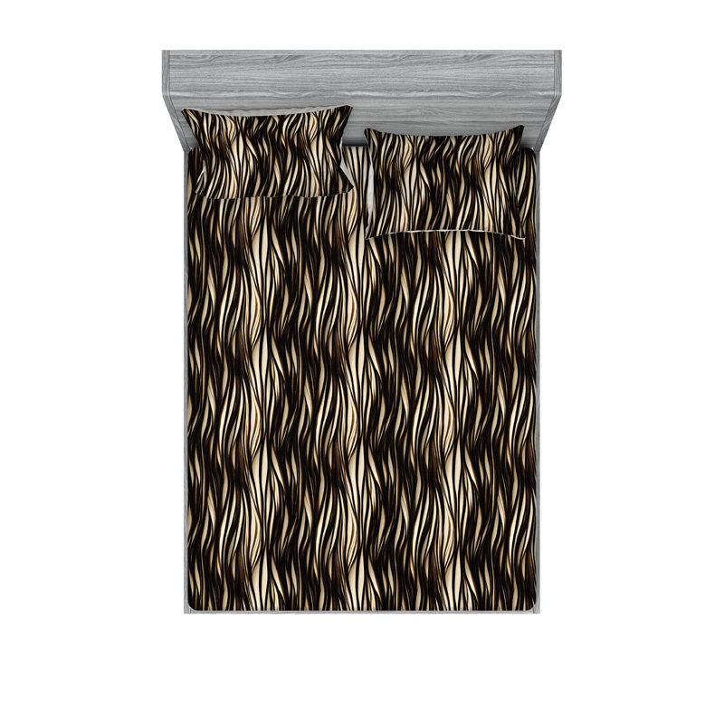 Ambesonne Fitted Sheet & Shams, Dark Brown/Eggshell Animal Print, King Sheet Set with 2 Pillowcases