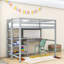 Lit mezzanine simple en bois avec tablettes, bureau et tableau d'écriture-872289010
