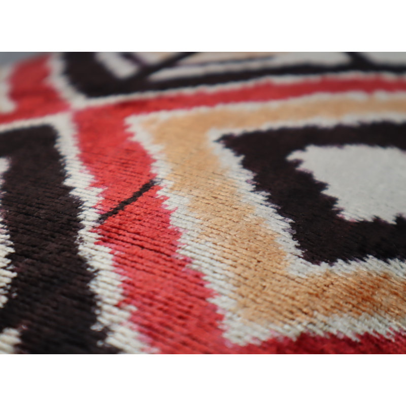 Velvet Lumbar Pillow Cover & Insert, Red/Orange/Beige Geometric 1