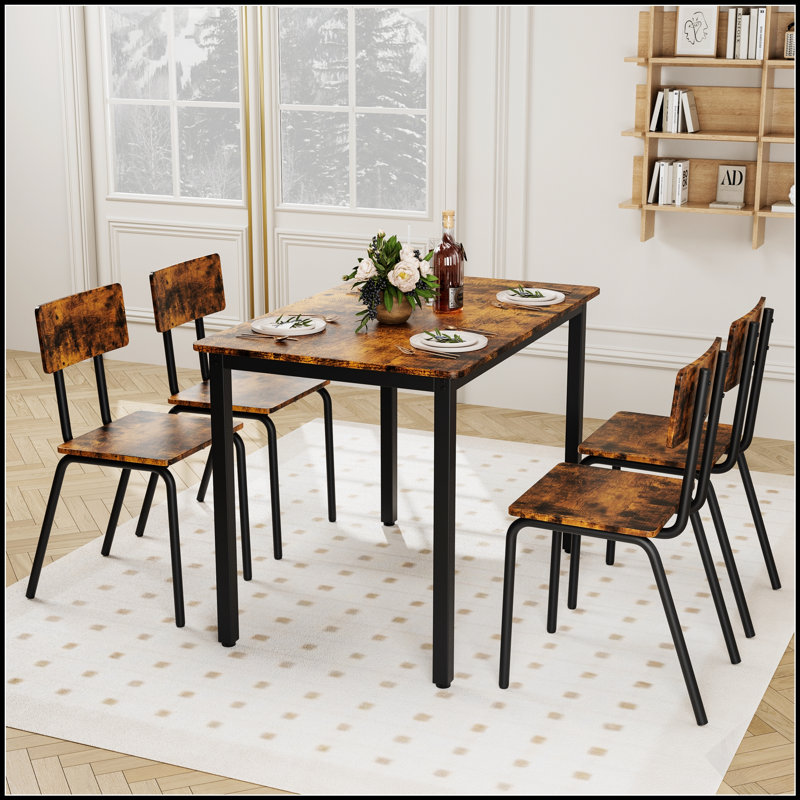 Ensemble de table de salle à manger moderne cinq pièces avec structure en métal robuste pour les espaces de cuisine compacts et les repas quotidiens