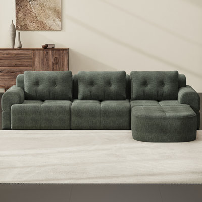 Canapé modulaire modulaire avec méridienne, structure en mousse complète, conception d'emballage par compression, revêtement en tissu tissé, canapé moderne surdimensionné pour le salon