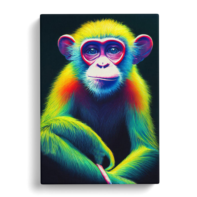 Neon Monkey No.3 - Wall Art, 50cm H x 35cm W x 3cm D, Wrapped Canvas