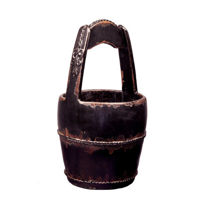 Vintage seau rond avec manche en bois
