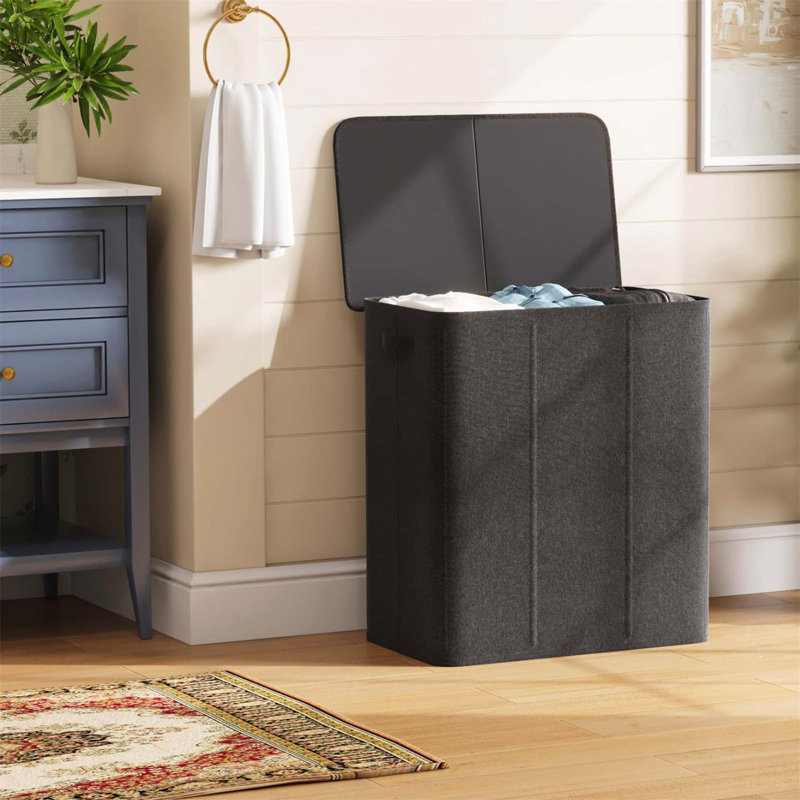 Bhargava Fabric Laundry Hamper with Handles, Dark Grey, 70 x 60 x 38
