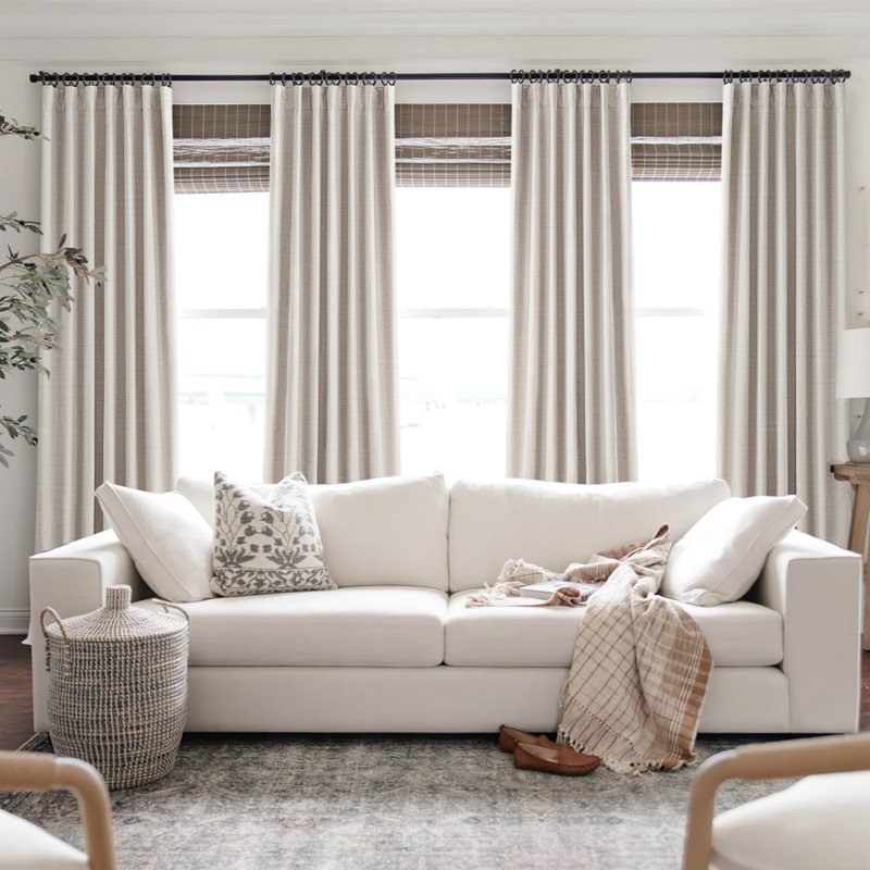 White Linen Blend Blackout Panel Curtains for Windows and Doors