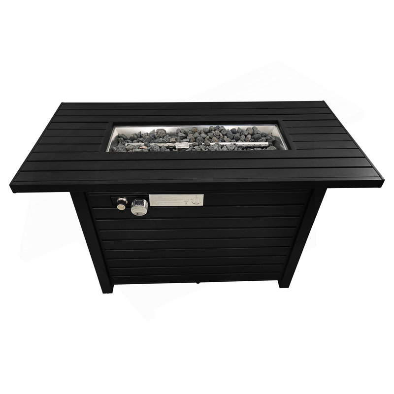 25" H X 42" W Steel Outdoor Fire Pit Table With Lid, Black