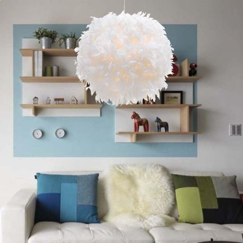 White Feather Pendant Light Chandelier with 14.8' Cord and In-Line On/Off Switch