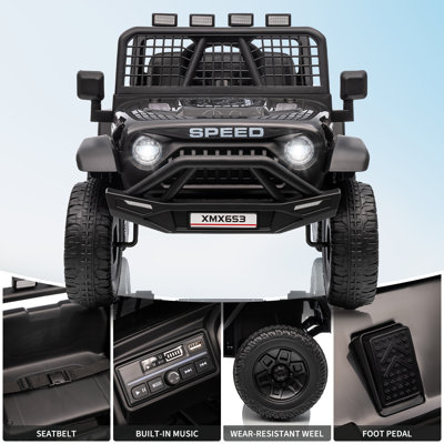 12V Kids Ride On Truck, Electric Vehicle with Parent Remote Control, 3 Speed Modes Max 5MPH, Spring Suspension, LED Lights & Music, Rechargeable Ride On Car Gift for Kids