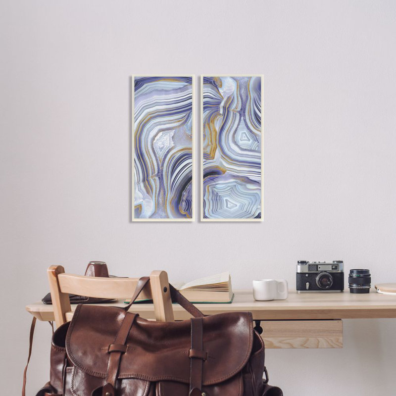 «Agate Crystal Pattern Gold Mauve Abstract» par Danielle Carson, ensemble de 2 reproductions d'art, Plaque murale