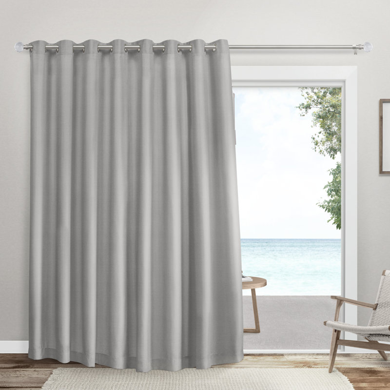 Rideau simple obscurcissant en satin de coton sergé de couleur unie avec œillets Ellaina, Argent, l 100 po x L 96 po