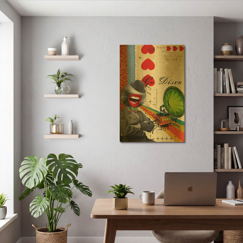 «Go Disco» par Elo Marc, art mural en métal doré, 24 po x 36 po, 24 po x 36 po