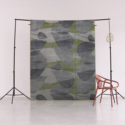 Grey Green Themed Abstract Geometric Pattern Creative Modern Decorative Rug