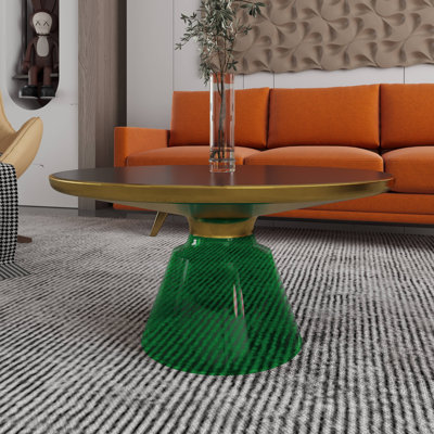 30" Round Coffee Table Glass/Sintered Stone Top With Brushed Gold Rim And Tempered Glass Base by LeisureMod