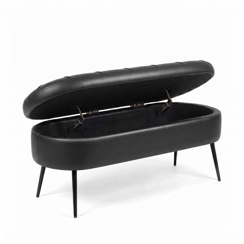 Banc de rangement de 43,7 po Mid-Century, Black