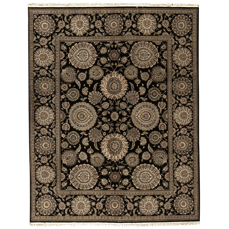 Tapis noir / brun / gris noué à la main de haute qualité