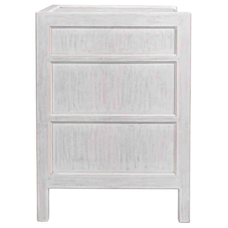 Hampton 3 - Drawer Solid Wood Nightstand, White Wash