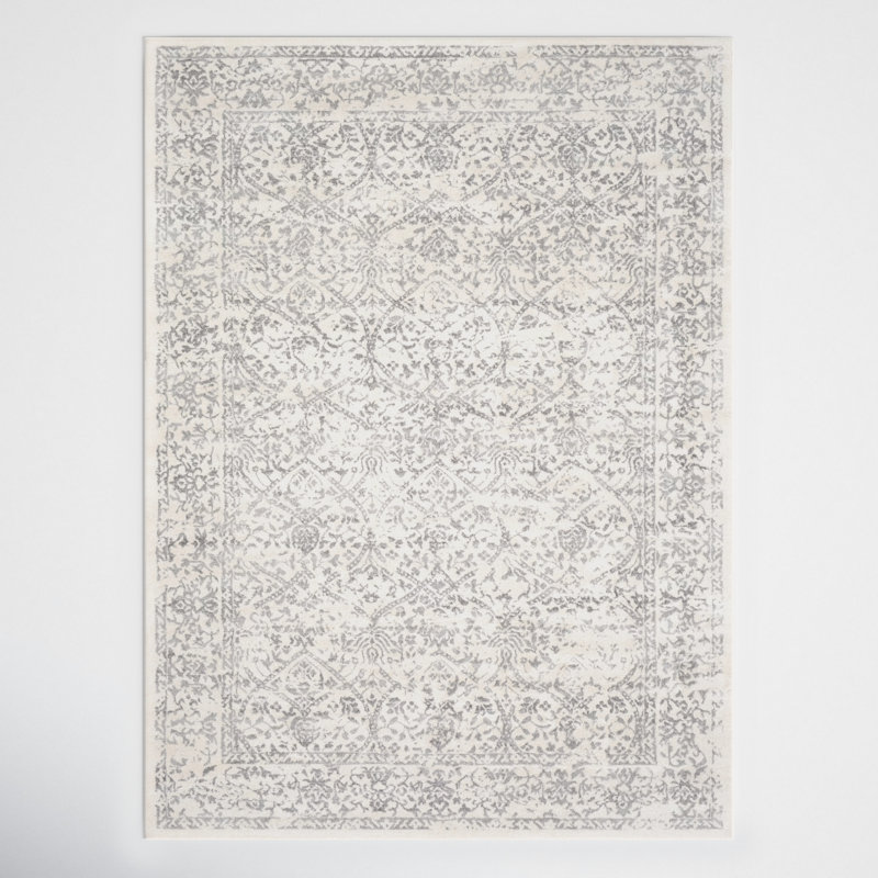Tapis oriental gris / ivoire DeSoto, Rectangle 9 pi x 12 pi 3 po