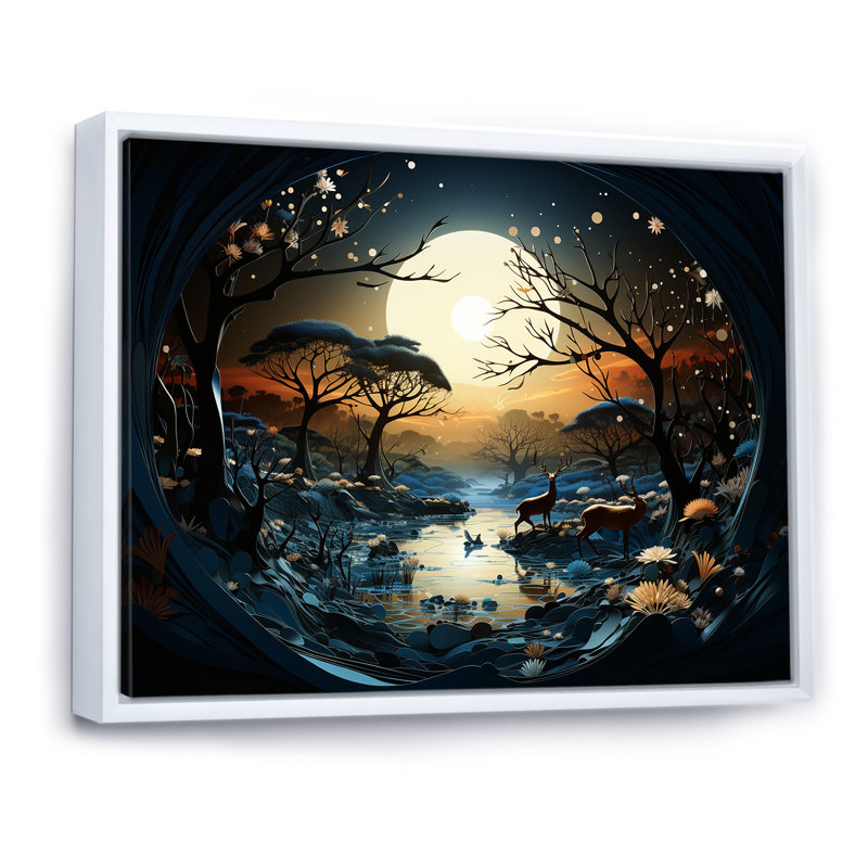 «Dreamy Moonlit Jungle I», art mural abstrait, Cadre flottant blanc, H 34 po x l 44 po x P 1,5 po