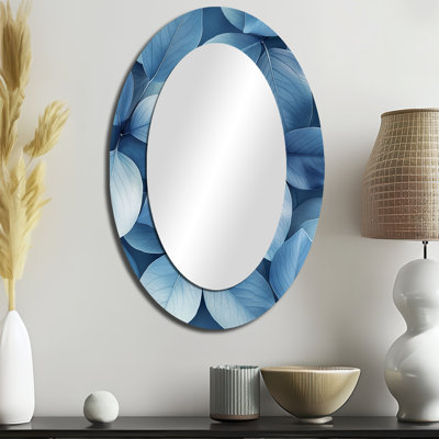 Minimalisme Smoky Blue Leaves I - miroir mural ovale bleu