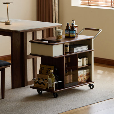 29.13" Modern Simple Movable Side Table Cart with Storage Cabinet Door and Universal Wheels