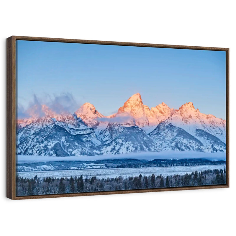 Grand Tetons congelés, Cadre flottant noyer, 40 po x 27 po