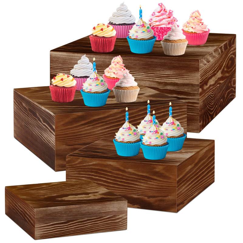 Set Of 4 Wood Display Risers Rustic Cupcake Stand Stackable