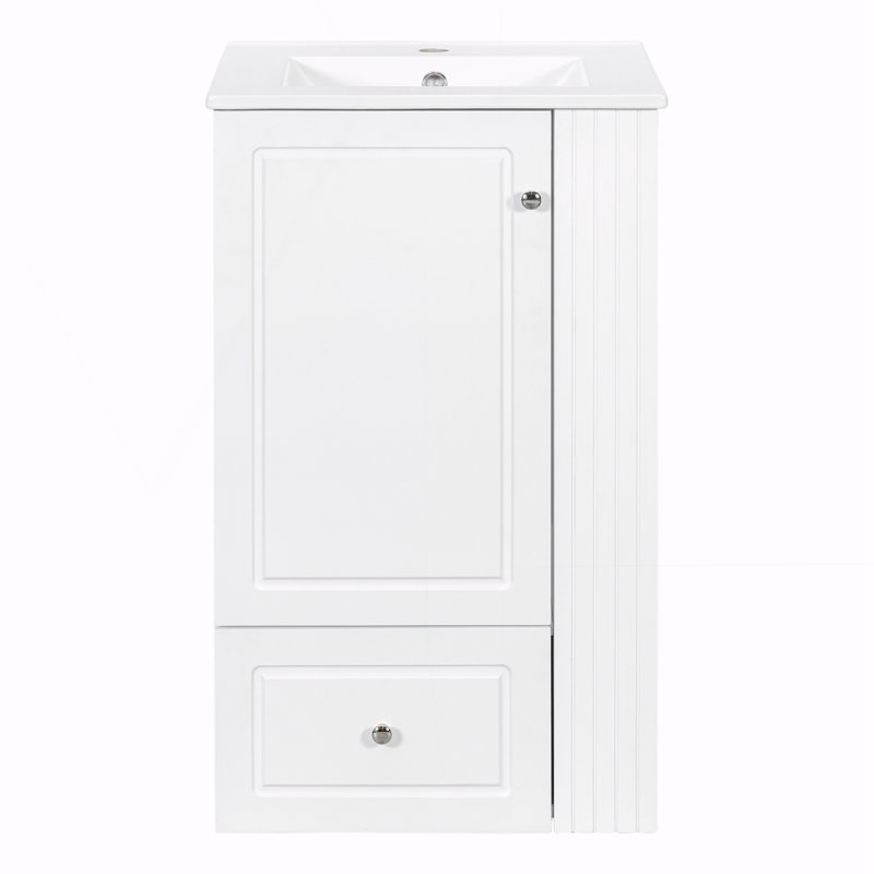 Meuble-lavabo autoportant avec lavabo en céramique, Blanc