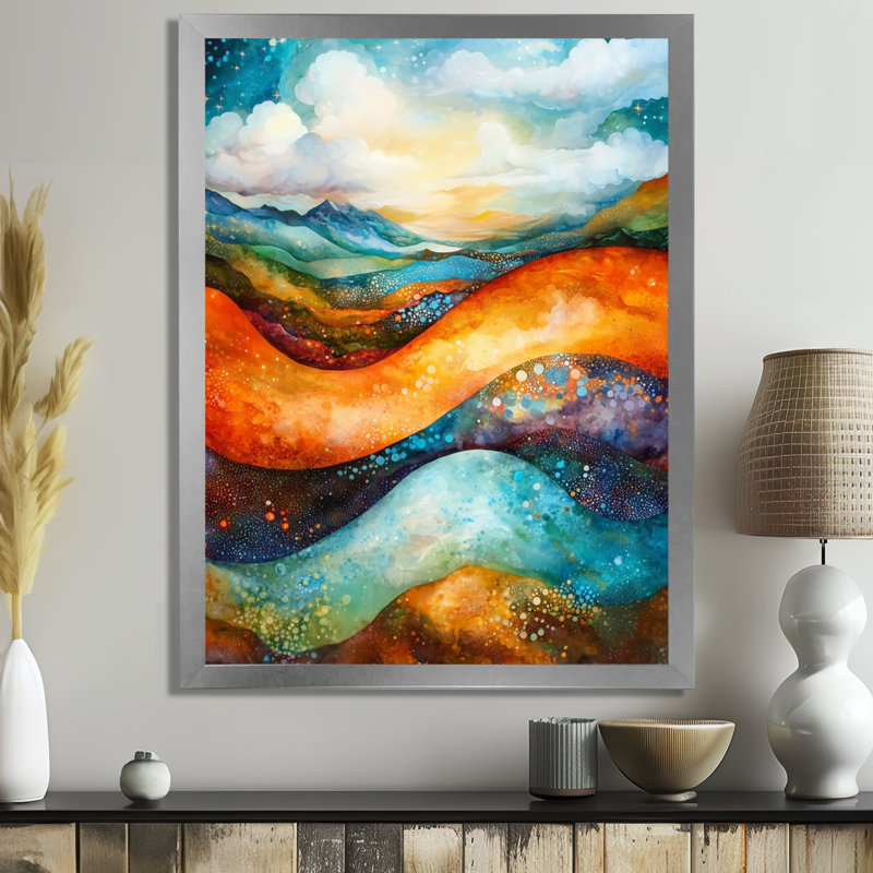 Celestial Abstract Desert Landscape III - Abstract Landscapes Wall Décor, 32" H x 16" W, Picture Framed Print, Silver