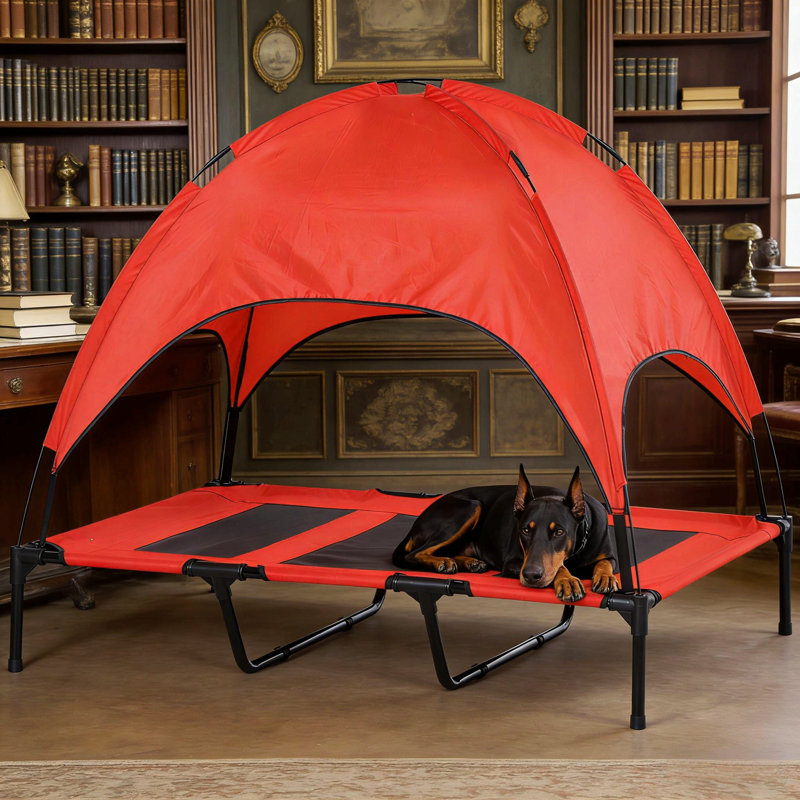 Lit pour animal de compagnie de style moderne, lit pour chien portatif surélevé, Noir / Rouge
