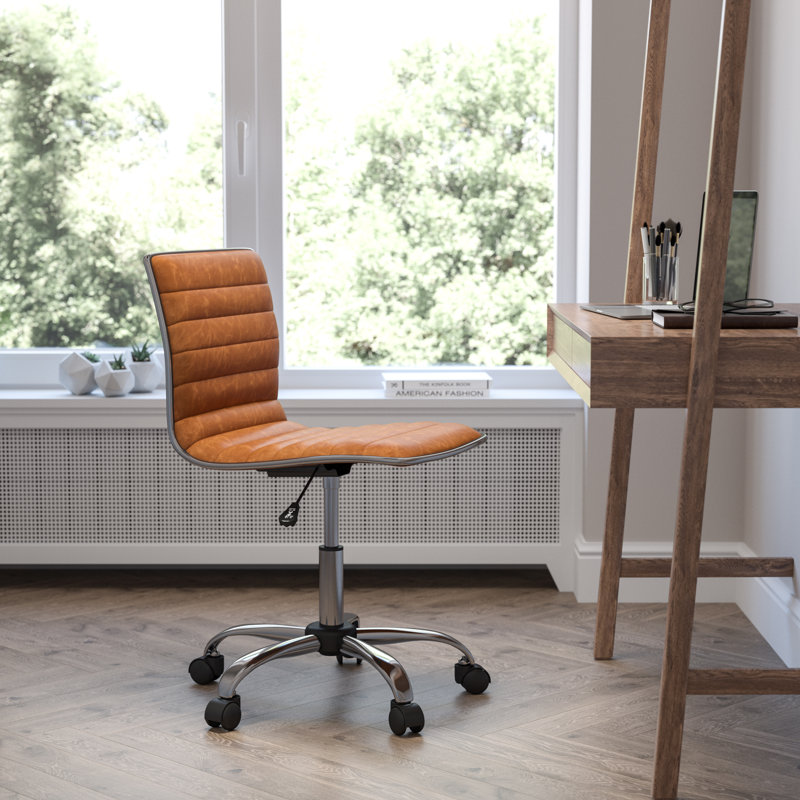 Chaise de bureau Merchiston, Vinyle brun, Argent argent