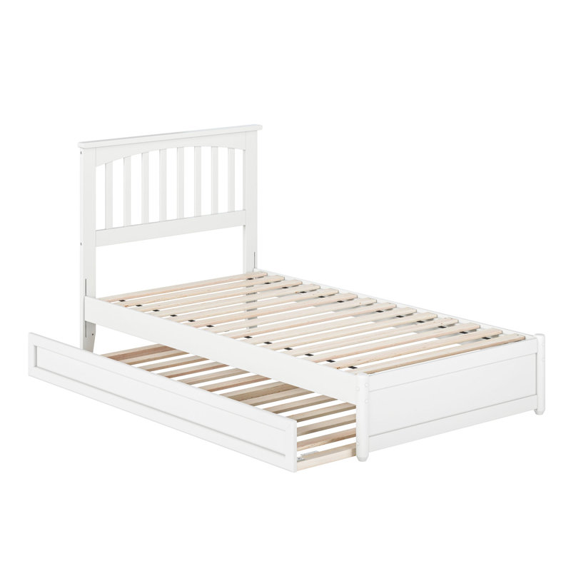 Lit plateforme en bois massif Asparas avec pied de lit et lit gigogne, Simple, Blanc